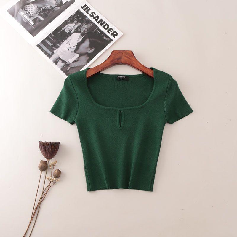 Foreign Trade Original Order Square Collar Summer Short Knit Short sleeve Slim fit Pure Desire Fashion T-shirt