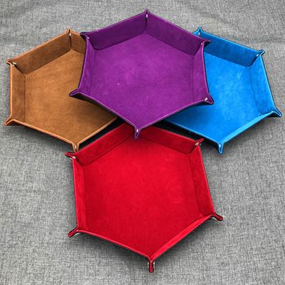 Hochwertige Leder faltbare sechseckige Würfelablage Lila Würfelbox für RPG DnD Spiele Würfellagerung Zusammenklappbar Telefon Schlüssel Münzaufbewahrung