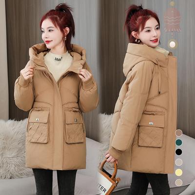 Women's 3XL Jacket Winter Thickened Mid-Length Cotton Coat Loose Large Size Hooded Cotton Jacket Western Style Fashionable Cotton Coat
