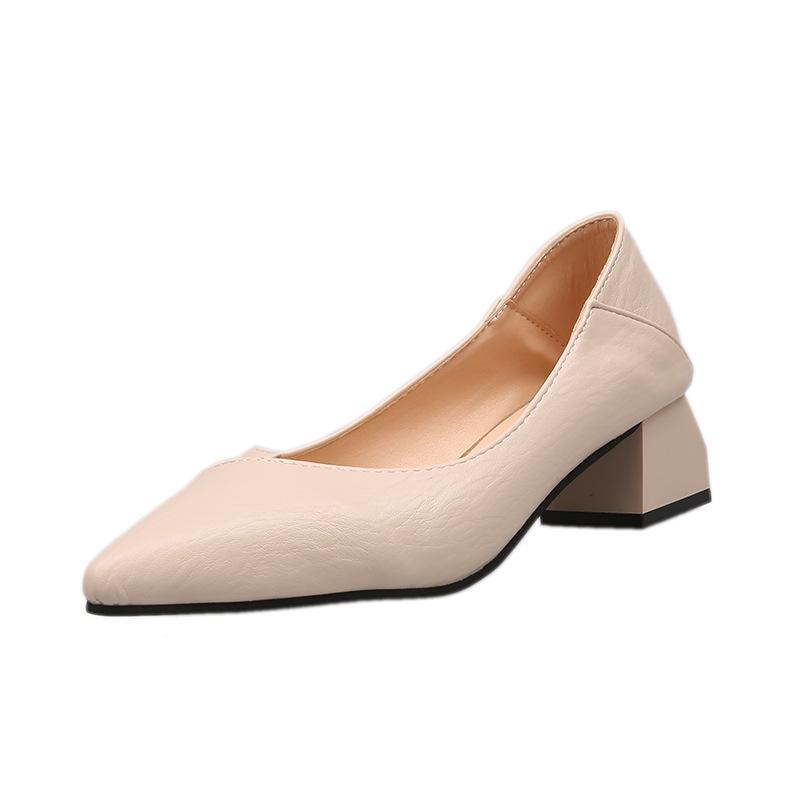 Work shoes Professional women's shoes Two wear medium heel pointed versatile single shoes Beige high heels Women's thick heel