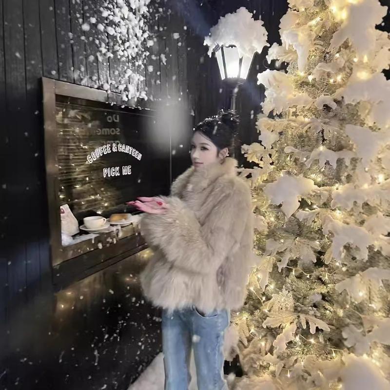 Stand-up collar imitation fur jacket short fashion imitation fox fur top plush women's winter clothing fashionable and simple trend