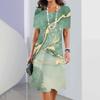 2026 Summer Retro Texture Printing Short-sleeved Dress Ladies Casual Fashion Round Neck Loose Dress
