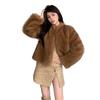 Women's Brown Faux Fox Fur Coat - Winter Chic, Elegant, Thick Mink-Style Top