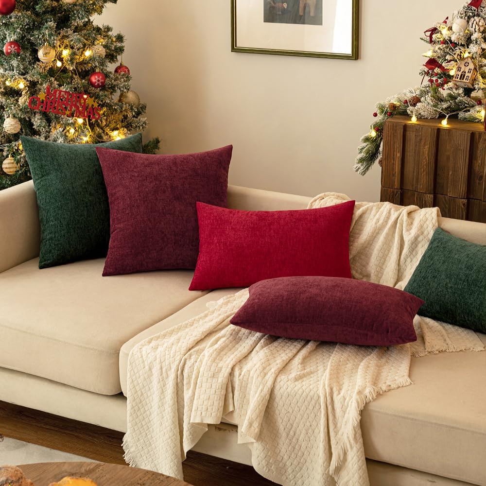 Chenille Kissenbezüge 45x45 cm Weich Dunkelgrün Dekorative Zierkissenbezüge Quadratische Kissenhüllen Unifarbene Kissenbezüge für Sofa
