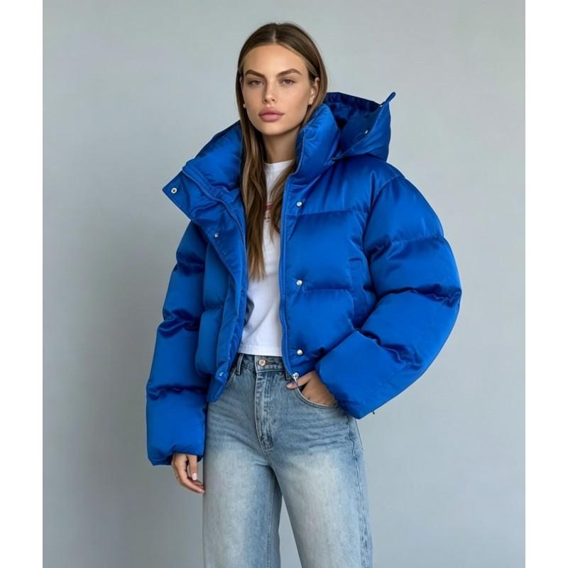 Giacca Piumino Corta da Donna in Cotone Autunno Inverno Casual Vestibilità Slim con Cappuccio Zip Chiusura Cappotto Caldo