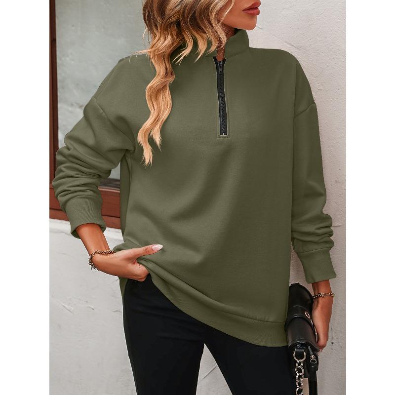 TIFICY Women's Fashion Casual Solid Color Print Spring Fall Long Sleeve POLO Neck Pullovers & Long Sleeves