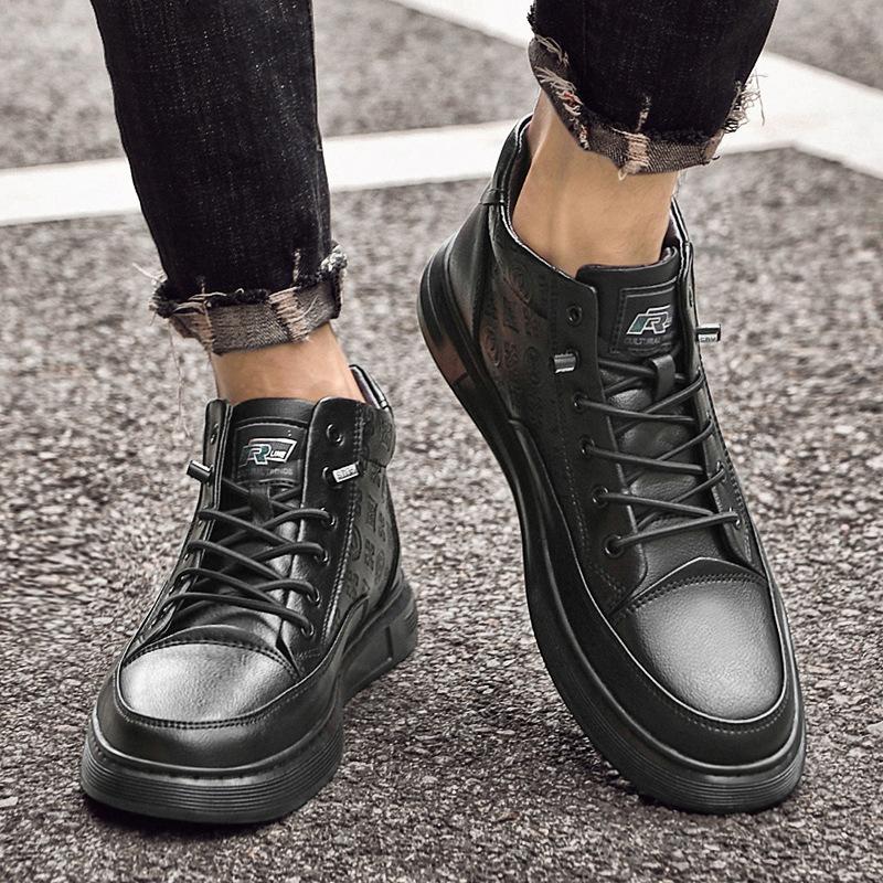 Autumn high-top men's shoes trend side zipper casual leather shoes men's fashion board shoes men's sports trendy shoes