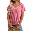 Neues V-Ausschnitt Plissee Locker Kurzarm Baumwoll-T-Shirt für Sommer Damenbekleidung