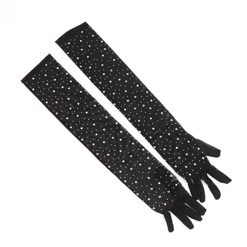 Gants en Maille Élastique avec Strass Pailletés Longs Décoratifs Gants d'Étiquette Fête Festival Mariage