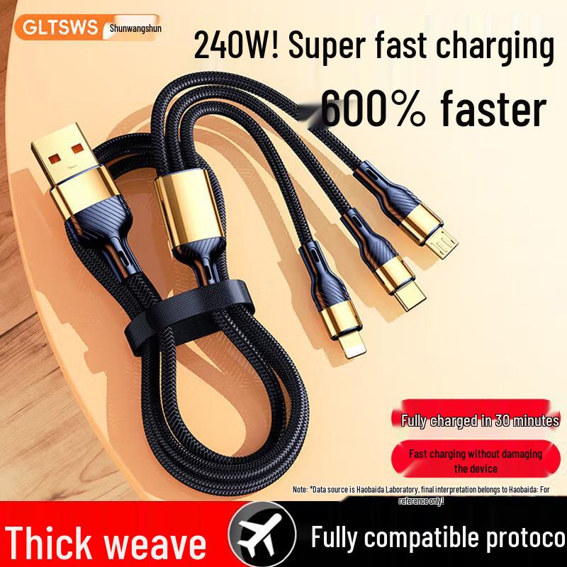 Multi-Device Fast Charging Cable: 3-in-1 Compatible with Apple, Huawei, Tablets