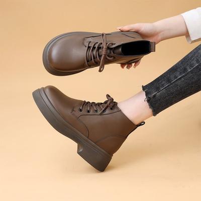 Soft Leather Thick-soled Martin Boots Women's New Autumn Single Boots Soft-soled Low-top New Black Short Boots