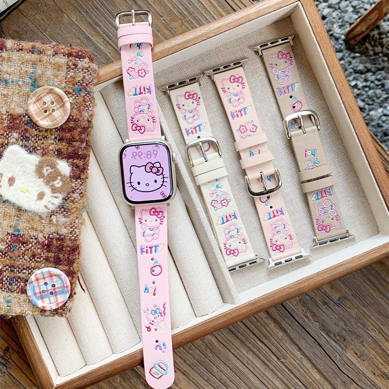 Suitable for Apple s11/10 watch iWatch987SE printed kt leather female Huawei strap Xiaomi 9 Pro
