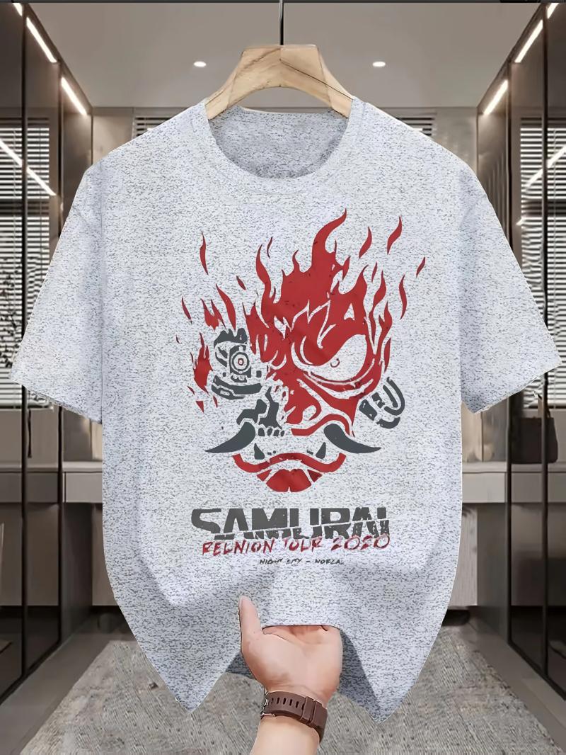 

Men s Women s Samurai Graphic T-shirt Black Casual Summer Tops with Bold Samurai Prints and Red Flame Design Cotton Round Neck 4XL