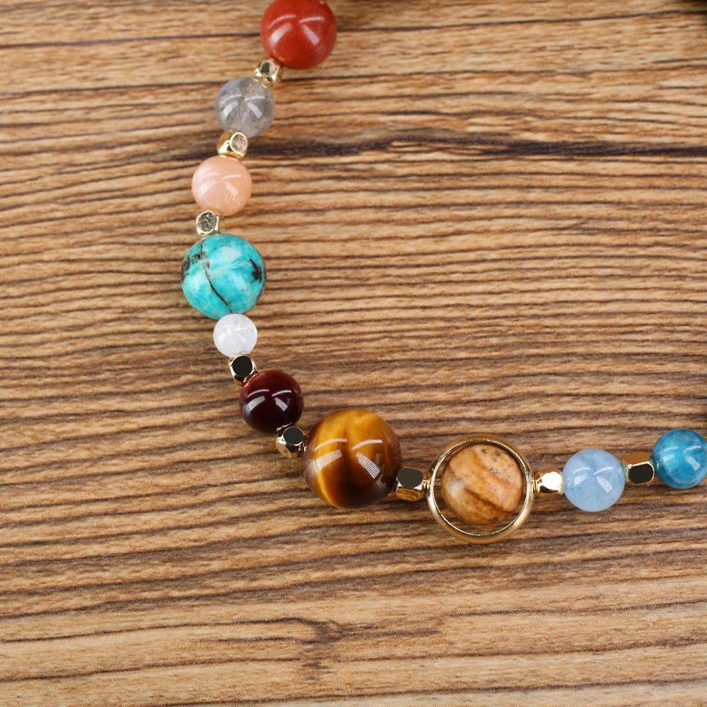 Koai Mattschwarzes Onyx-Sonnensystem-Motiv Kraftstein-Armband für Männer und Frauen