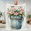 1pc Floral Print Blanket, Flower Bucket Pattern, Multiple Sizes Available, Suitable for Living Room, Bedroom, Study, Balcony, Office