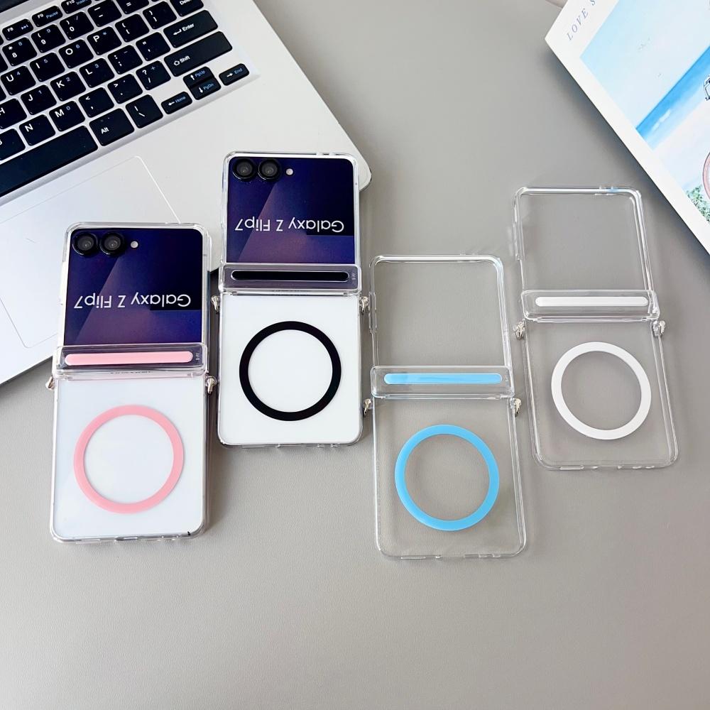 Transparent Frosted Magnetic Wireless Charging Hinged Phone Case For For Samsung Z Flip 7 5G Ultra Thin Shockproof Protection Cover