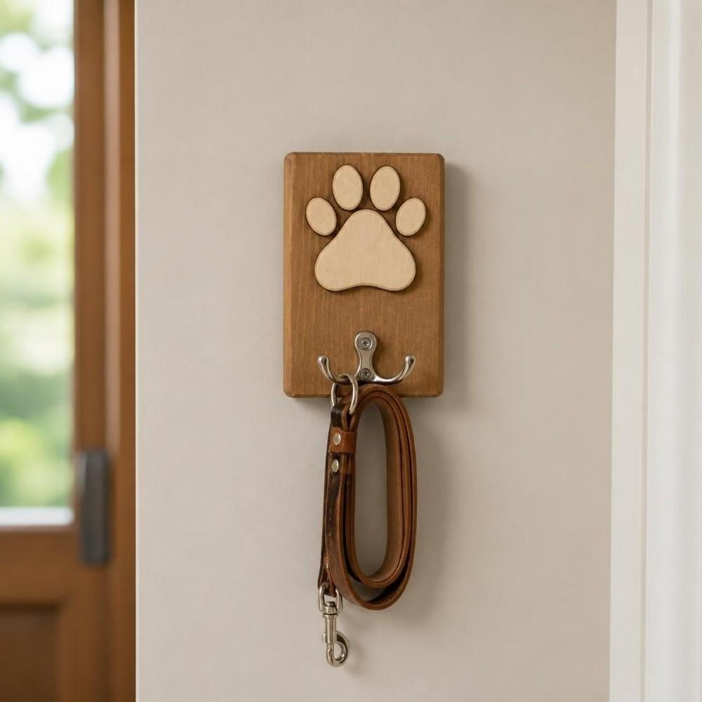 Personalized Dog Lead Holder Wooden Paw Print Hanger Unique Dog Paw Wall Hook  Entryway