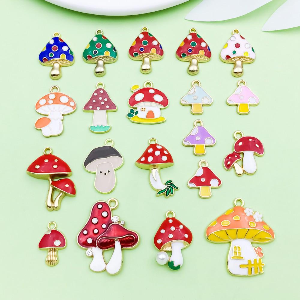 20 Colorful Cartoon House & Mushroom Enamel Alloy Charms for DIY Jewelry