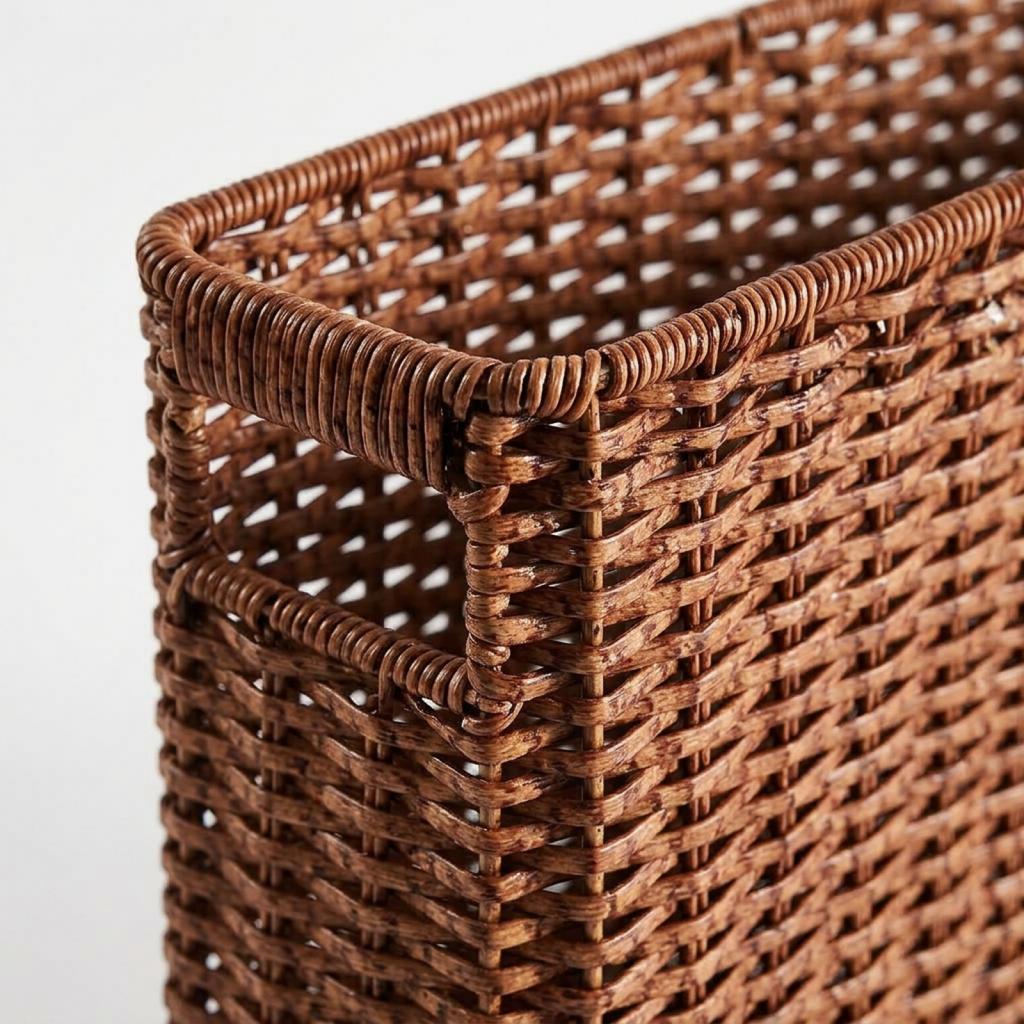Narrow Wicker Basket Home Office Organizer, HandWoven PE Rattan Beside Sofa Storage, Apartment