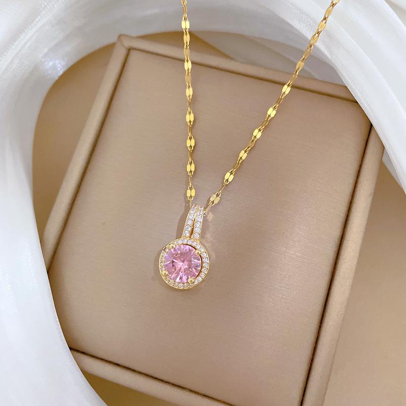 Wassertropfen Rund Zirkon Leichter Luxus Temperament Wunderschöne Voll-Diamant-Halskette Damen Vielseitig Schlüsselbein Kette Titanstahl Kette