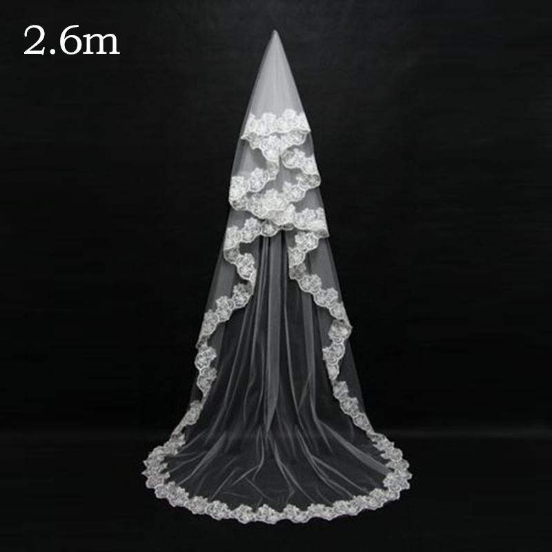 1PC Wedding Veil Lace Edge Long Luxurious Bridal Veil White Ivory Veil with Comb with Comb Cathedral Bride Accessories