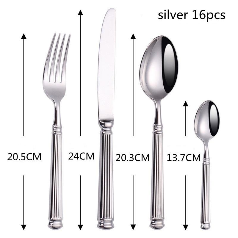 16 Pcs Gold Sliver Tableware Set Roman European Style Stainless Steel Cutlery Elegant Dinnerware Vintage Knife Spoon Fork Set