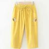 100% Cotton Thin Pants, Summer New, Large Size, Embroidered, Straight Pants, Women's, Elastic Waist, Versatile, Casual Capris