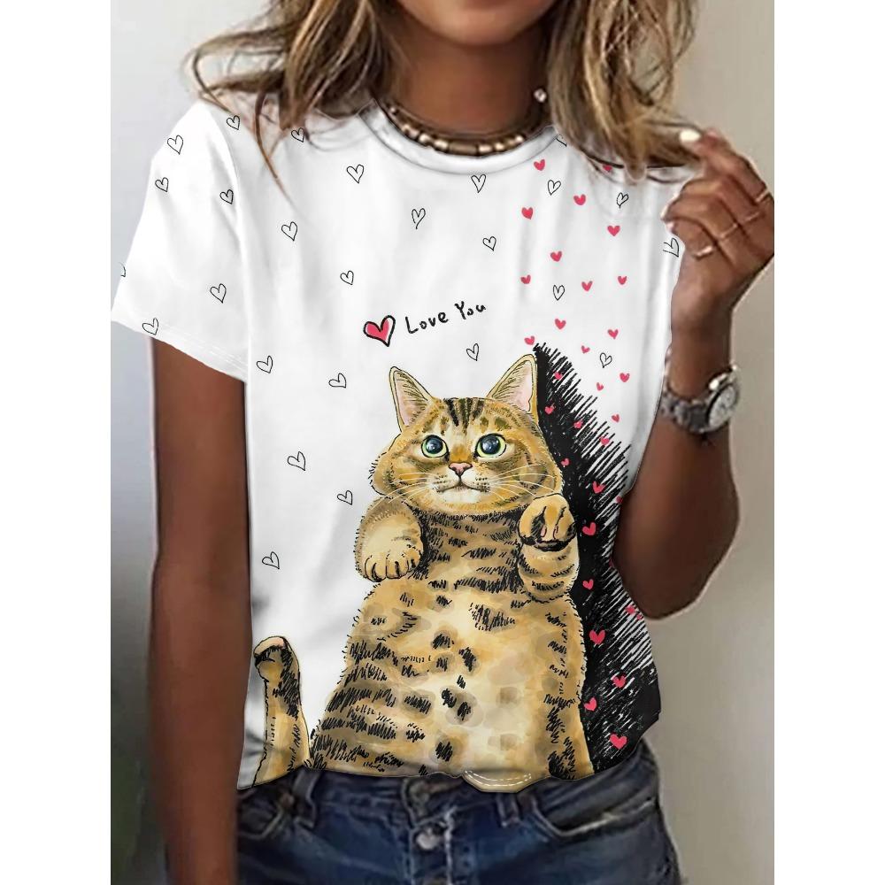 Funny Women's T Shirts Animal 3D Print T-Shirts Fashion Cerw Neck Short Sleeve Tops Oversized Female Y2k Clothing Cute TShirt