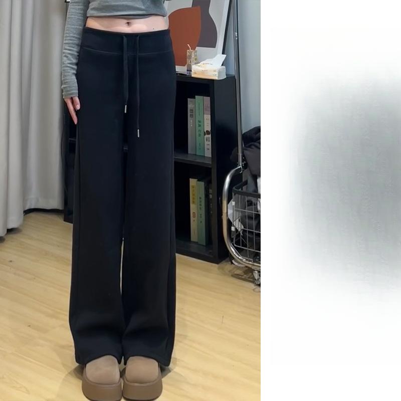 Gray Drawstring Sports Straight-leg Pants Women's Spring and Autumn New High-waisted Drape Small Casual and Thin Wide-leg Pants