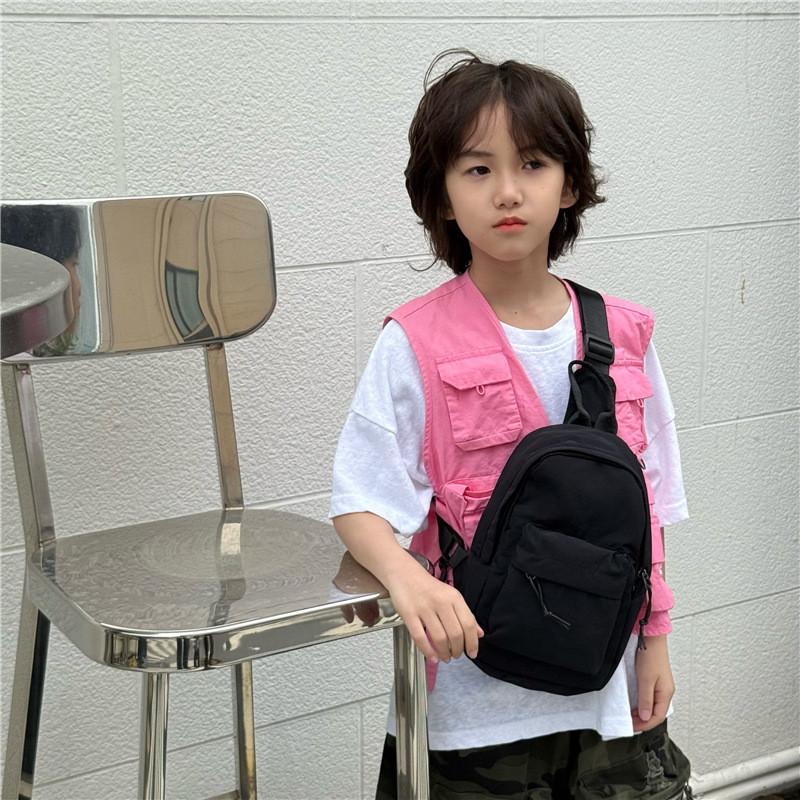 Color Simple Solid Neutral Children Shoulder Bag Chest Bag  For Boys Girls And