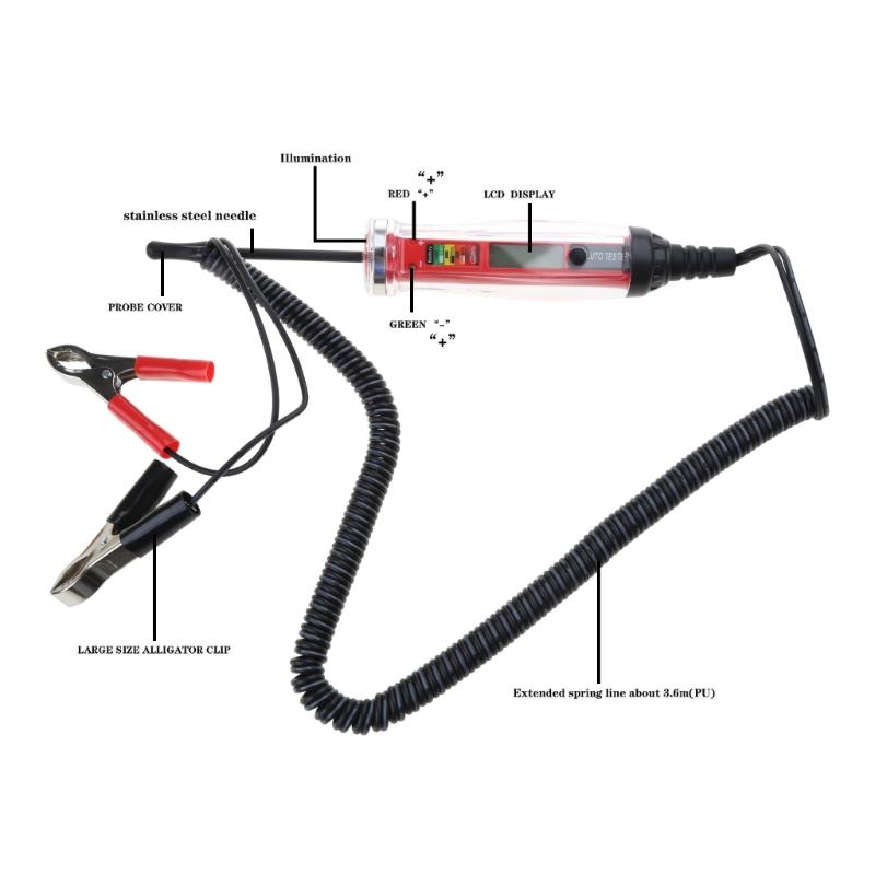 DC Circuit Tester 3-60V Test Light Electrical Voltage Test Digital LCD Display with 142-Inch Extended Spring Wire
