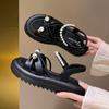 Fashion Women's Casual Temperament Sandals 2024 Summer New Style Fashion Thick Sole Roman Beach Soft Bottom Anti-Slip Single Shoes