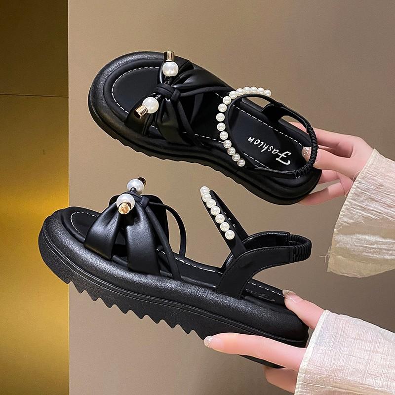 Fashion Women's Casual Temperament Sandals 2024 Summer New Style Fashion Thick Sole Roman Beach Soft Bottom Anti-Slip Single Shoes