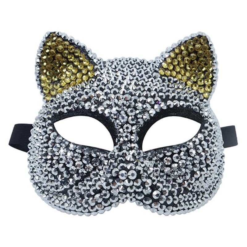 Rhinestones Masquerade Mask Halloween Party Mask Cats Face Mask Masquerade Mask Half Face Mask for Women Men Cosplay