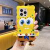 Applicable to Apple 15 cute cartoon mobile phone case SpongeBob SquarePants iPhone16Pro messenger rope protective case