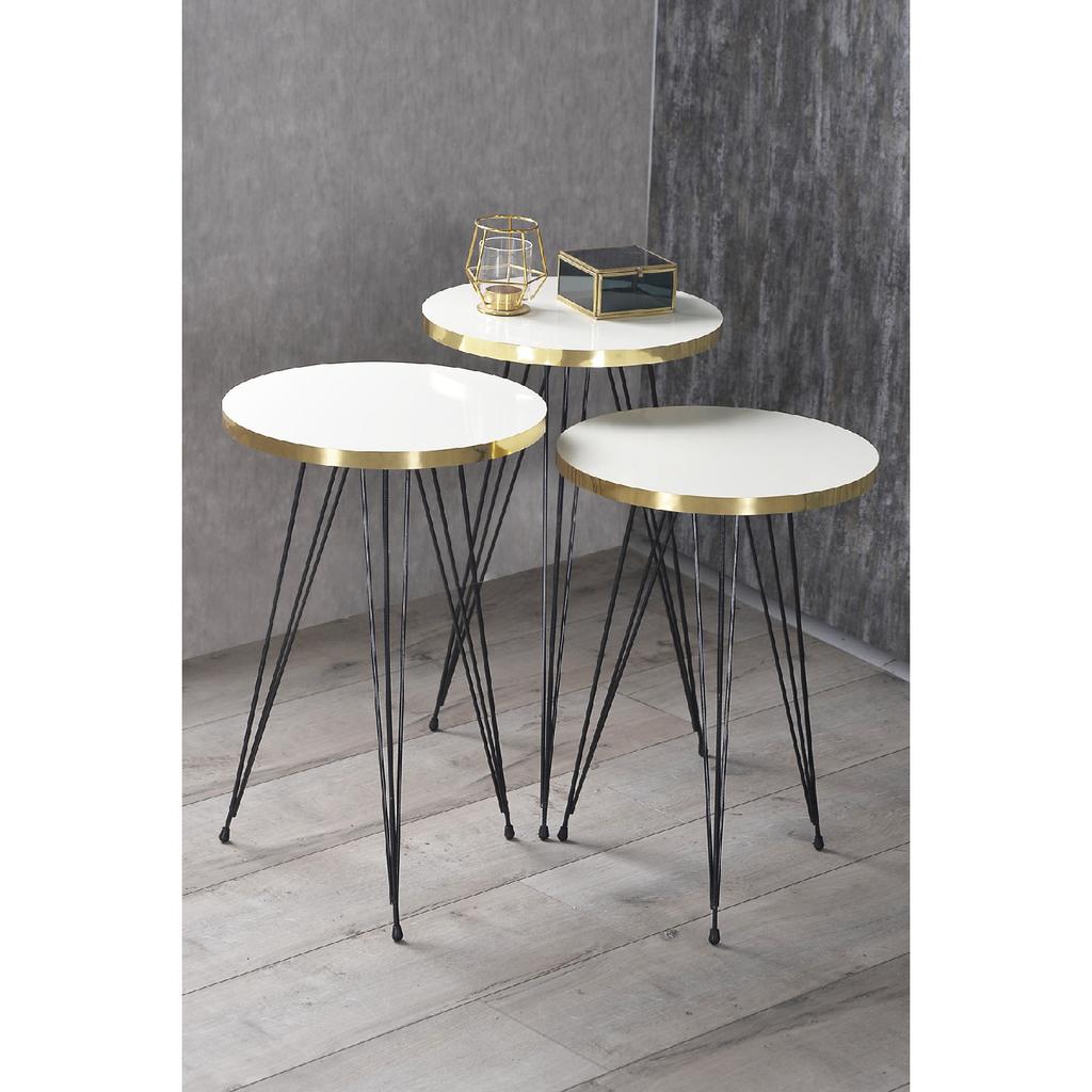 Tea Service Table Nesting Table Black Wire Leg Gold White Furniture Living Room