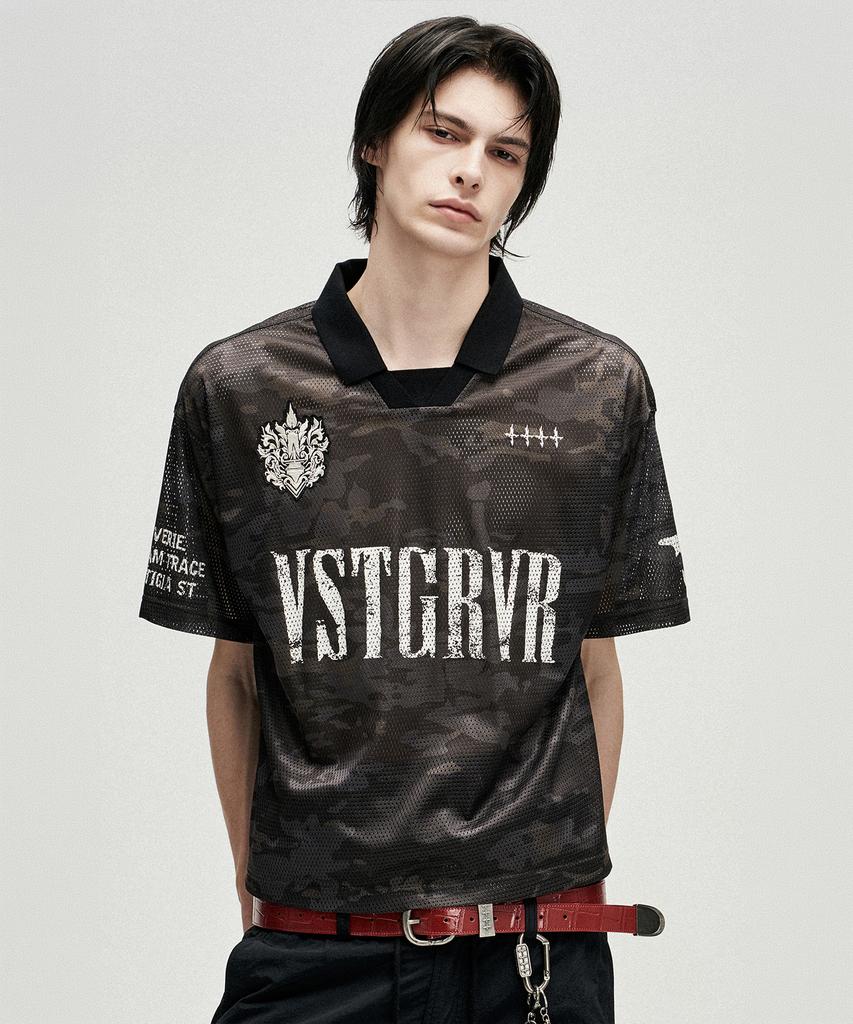 NOT4NERD Symbol Crest Mesh Collar T-Shirts - Black