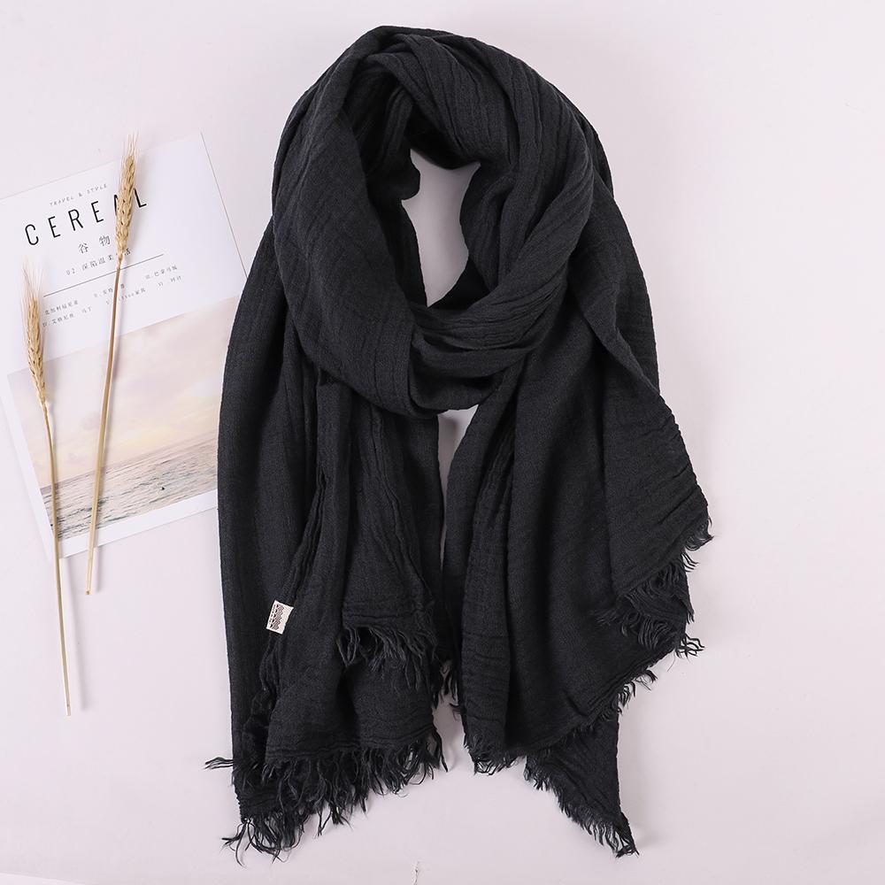 Fashion Designer Linen Cotton Scarf Women Solid Color Muslim Hijab Scarves Shawls Plain Big Pashmina Wrap Head Hair Scarf