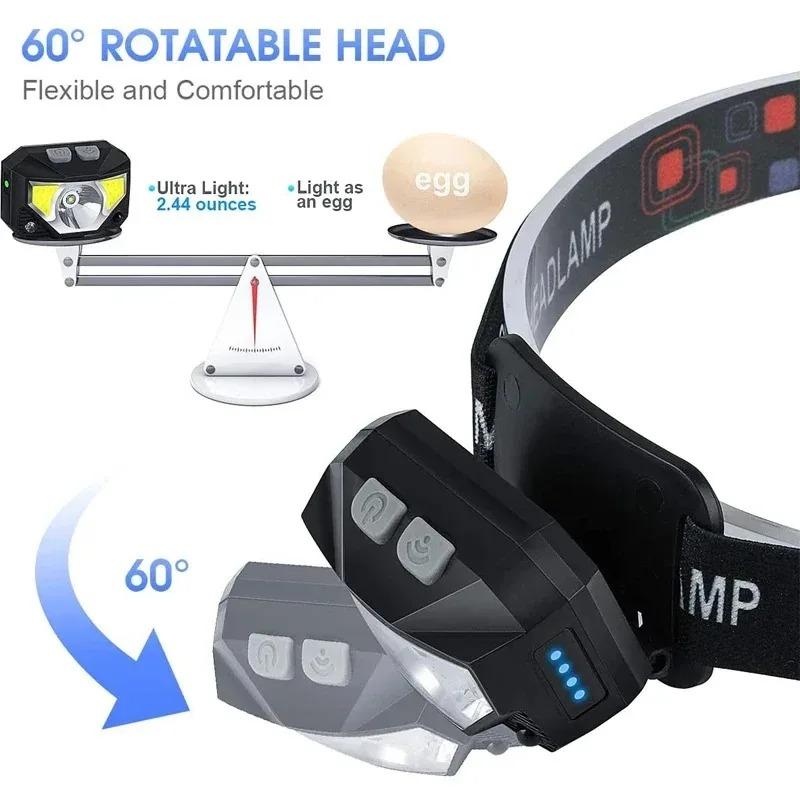 8Modes Motion Sensor Headlight Powerful LED Headlamp Head Lamp COB Flashlight Torch Head light For Camping Fishing