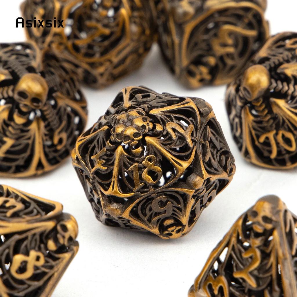 7 Pcs Orange Skull Metal Dice Hollow Metal Polyhedral Dice Set Suitable for Role-Playing RPG  Board Game Card Game
