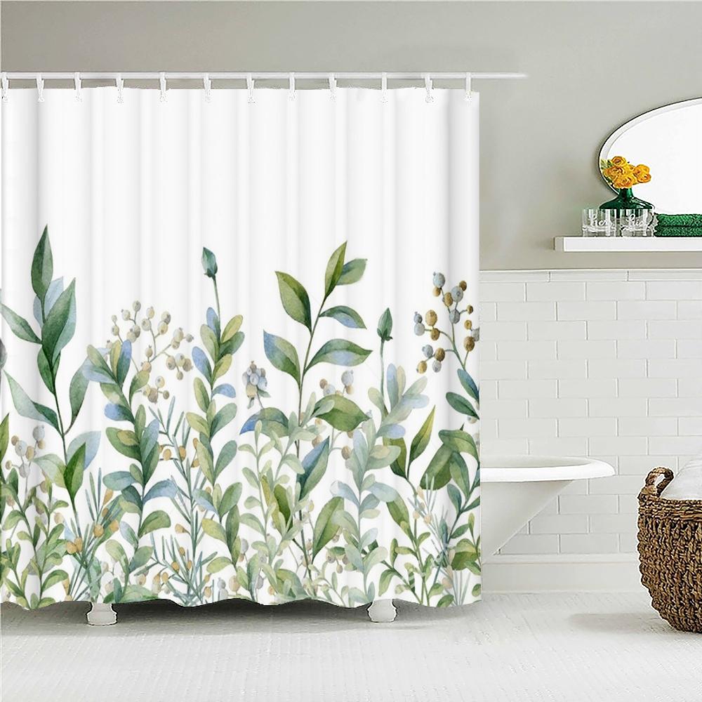 Green Leaves Shower Curtain Mat Grass Beauty Bath Shower Mildew Resistant and Polyester Waterproof white Shower Curtain Decor