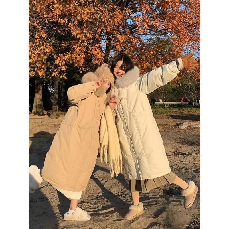 Winter horn buckle thickened long down cotton-padded clothes for women's winter long over the knee super thick loose cotton-padded jacket