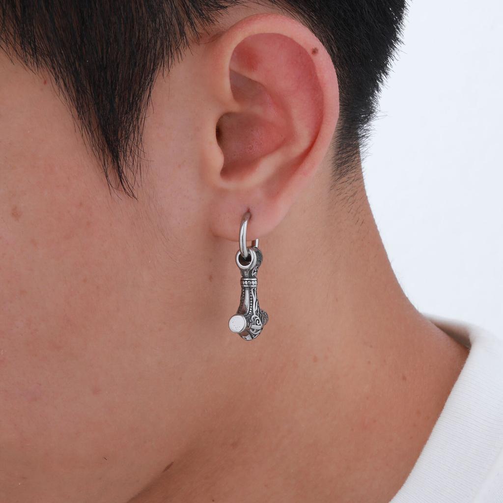 Vnox Heavy Viking Thor's Hammer Earrings for Men, Chunky Stainless Steel Punk Rock Earrings Jewelry Gift