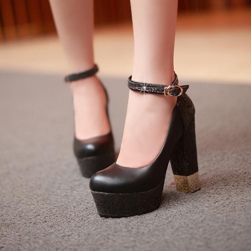 Moteriški pompos Seksualūs stori aukštakulniai platforminė suknelė vakarėliui vestuviniai didelio dydžio apvalūs batai