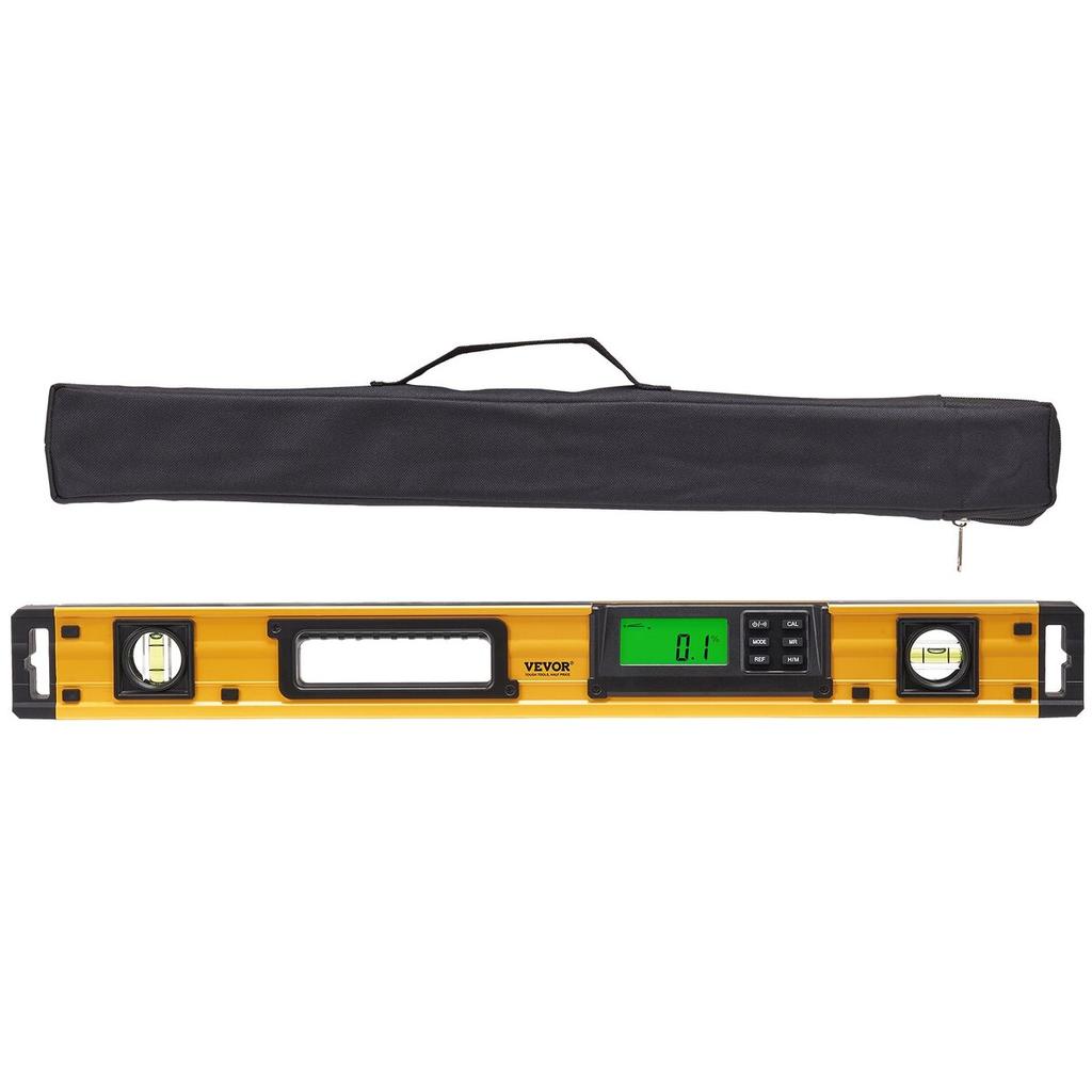 Magnetic Torpedo Level, 600mm, LED Backlit Screen Mechanical Bubble Vials Ruler for 0-360 Degree, Gravity Sensor Aluminum Alloy Leveler Tool w/