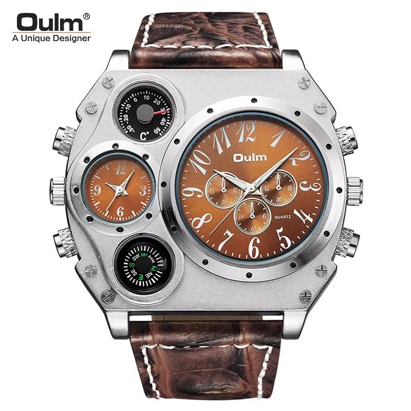 Oulm 1349 Men Big Dial Male Quartz Clock Luxury Men's New Sport Casual Multi Function Watches Luminous Leather Band Wrist Watch