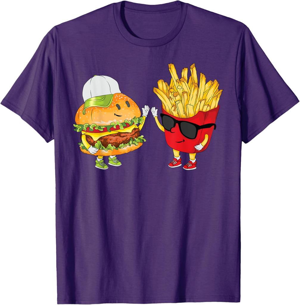 Hamburger Fries High Five Funny Combo Snack Graphic Print Men's T-Shirt Casual Daily Tee