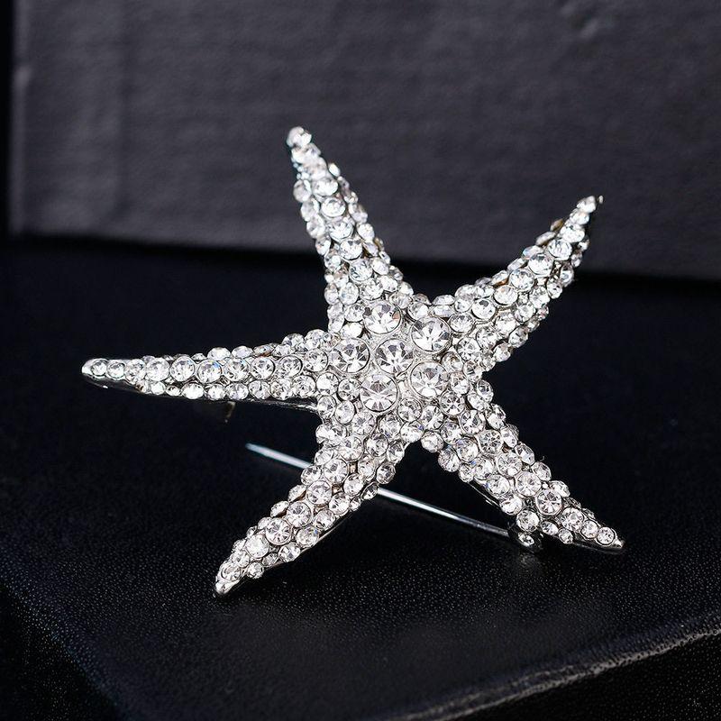 European and American Couple Alloy Marine Life Starfish Full Diamond Brooch Clasp Collar Pin Women's Scarf Buckle All-Match Corsage Clothing