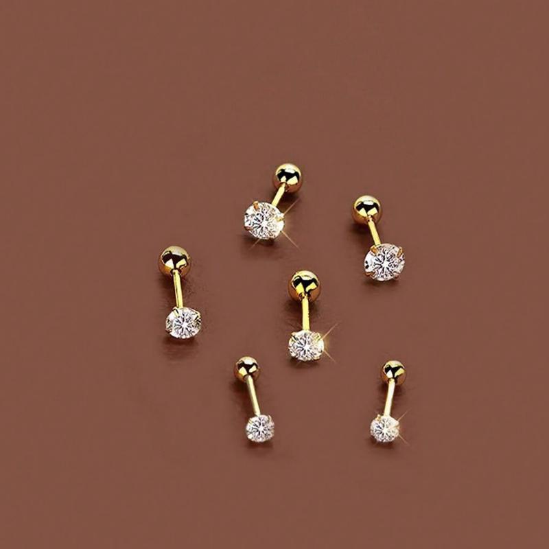 6 Stück/Set Elegante Minimalistische Damenohrringe, Titanstahl Eingelegt mit Künstlichem Zirkonia Ohrstecker, Glänzend & Praktisch für Ohrlochstechen