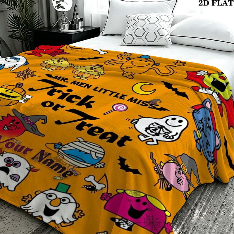 1PC Mr. Men Little Miss Custom Name Patterned Flannel Blanket Suitable For All Seasons for Home Decor Warmth and Comfort Gifts Holiday Present